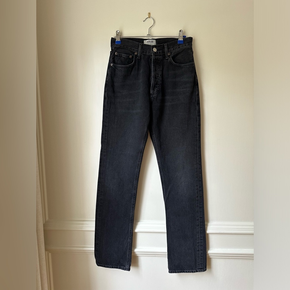 Agolde jeans, size 24, colour black. High rise, full length, slim fit.